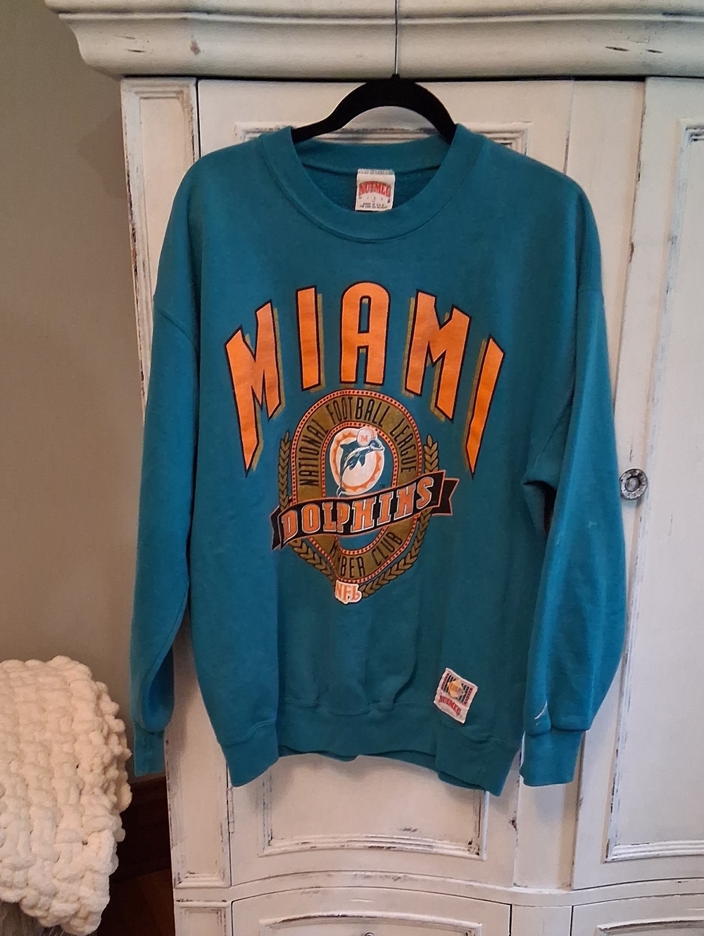 Vintage 90's Miami Dolphins Teal Crewneck Sweatshirt with Team Graphic